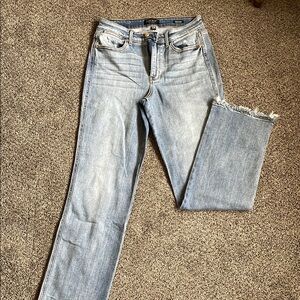 Judy Blue Straight Leg Blue Jeans with Classic Distressed Look